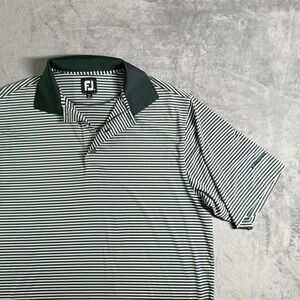 FootJoy Golf Polo Shirt Men's M WinterGreen White Stripe Short Sleeve
